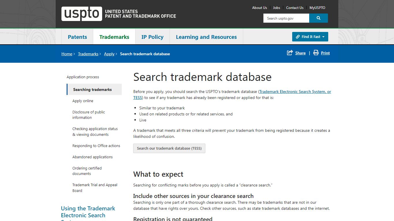 Search trademark database | USPTO - United States Patent and Trademark ...